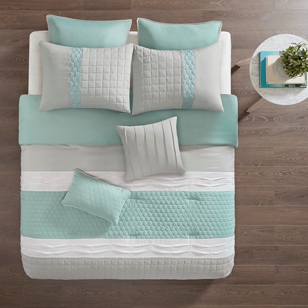 510 Design Tinsley 8 Piece Comforter Set in Seafoam/Grey, Cal King 5DS10-0055