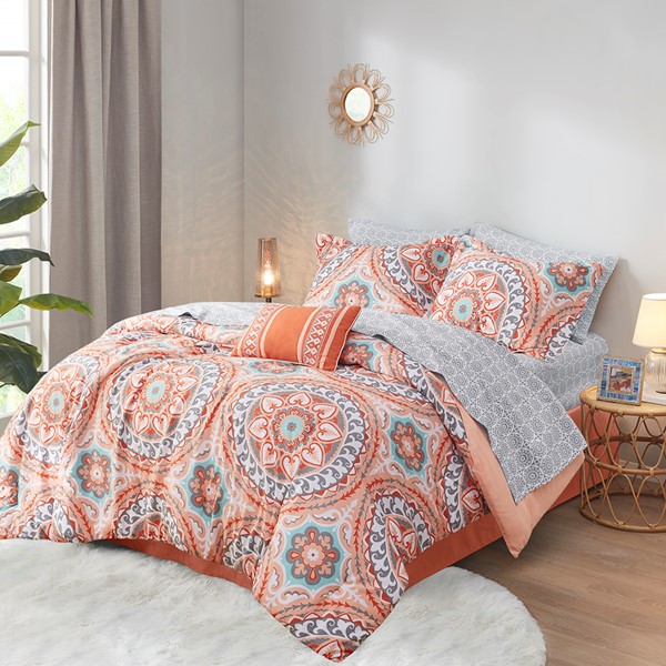 Madison Park Essentials Serenity Comforter Set with Cotton Bed Sheets in Coral, Twin MPE10-204