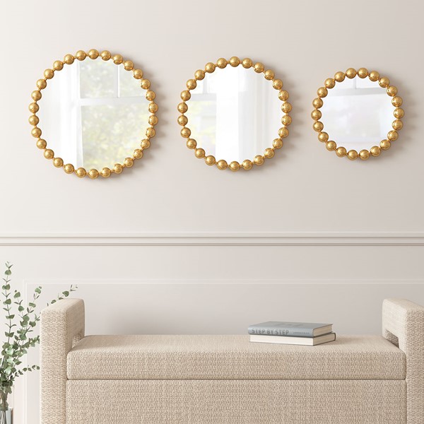 Madison Park Signature Marlowe Gold Beaded Round Wall Mirror 3-piece set in Gold, 3-Piece MPS95F-0041