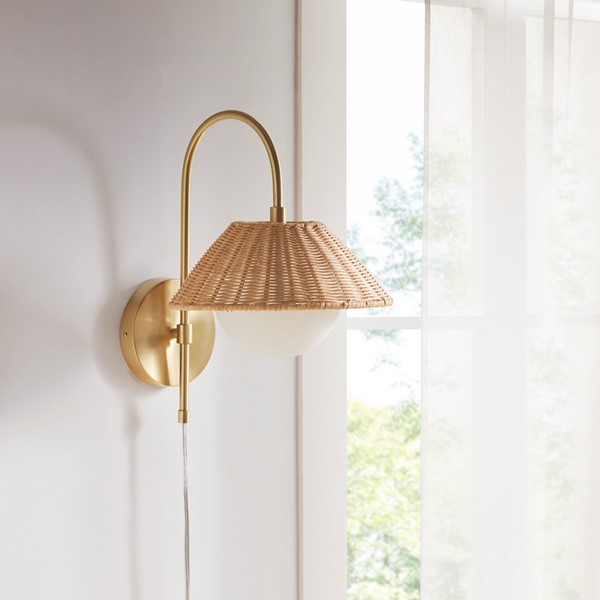 INK+IVY Laguna Rattan Weave Shade Wall Sconce in Gold II155-0145