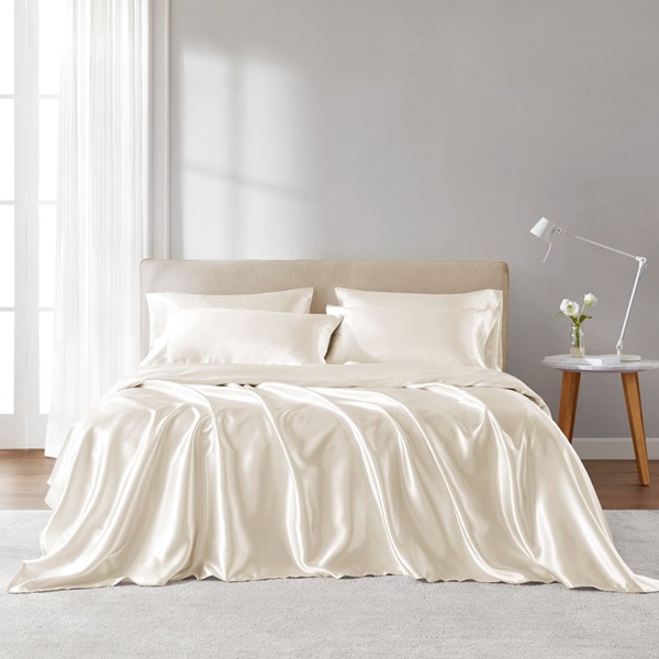 Madison Park Essentials Satin Luxury Sheet Set in Ivory, King MPE20-905