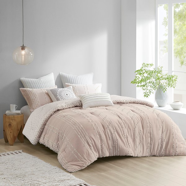 INK+IVY Kara 3 Piece Cotton Jacquard Comforter Set in Blush, Full/Queen II10-1149