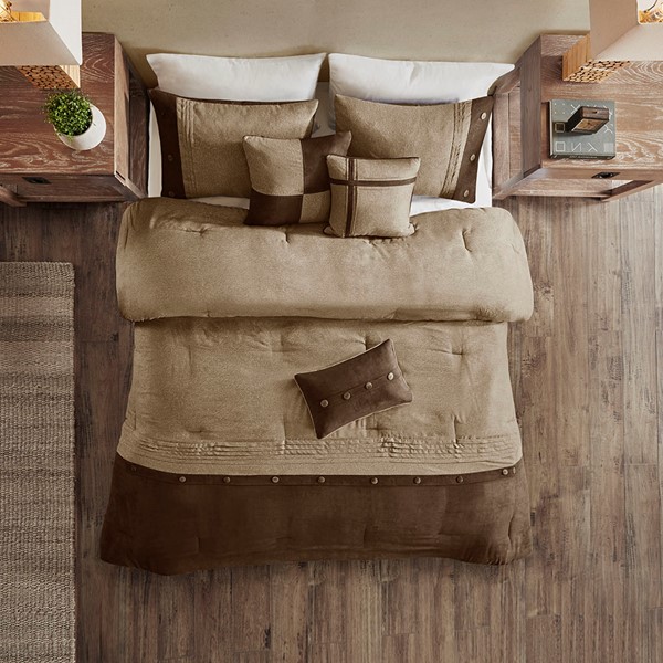 Madison Park Boone 7 Piece Faux Suede Comforter Set in Brown, King MP10-905