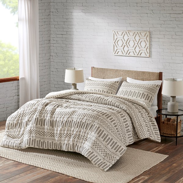 INK+IVY Rhea Cotton Jacquard Comforter Mini Set in Ivory/Charcoal, Full/Queen II10-1038