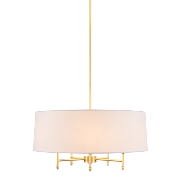 Hampton Hill Presidio 5-Light Dimmable Chandelier with Drum-shaped Fabric Shade & Adjustable Height in Gold/White MPS150-0067