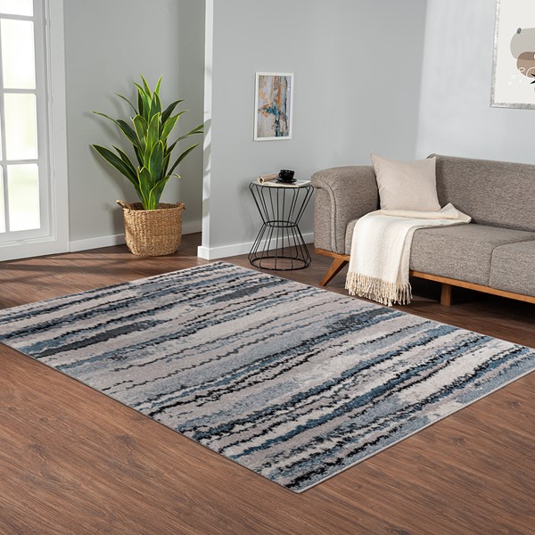 Madison Park Riley Watercolor Abstract Stripe Woven Area Rug in Blue, 5x7' MP35-8043