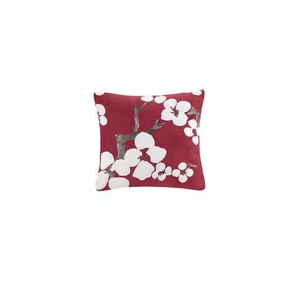 N Natori Cherry Blossom Square Pillow in Red, 18x18" NS30-1826A