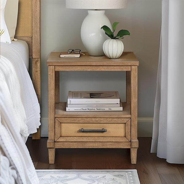 Martha Stewart Salina Woven Cane Nightstand in Toasted Almond MT136-1209