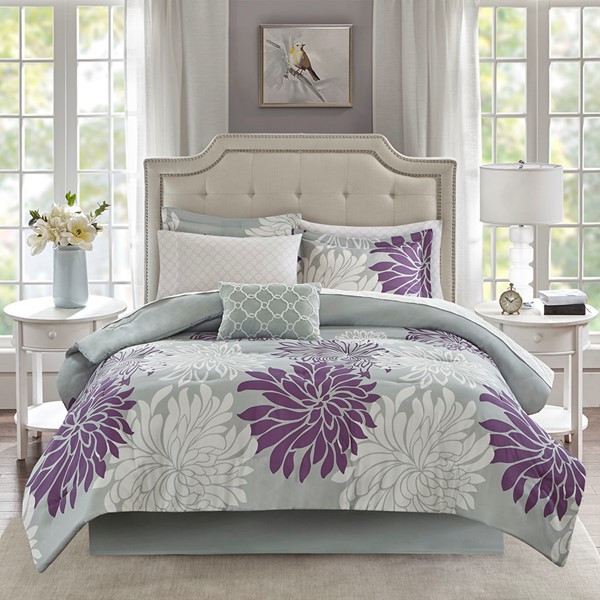 Madison Park Essentials Maible Comforter Set with Cotton Bed Sheets in Purple, Twin MPE10-732