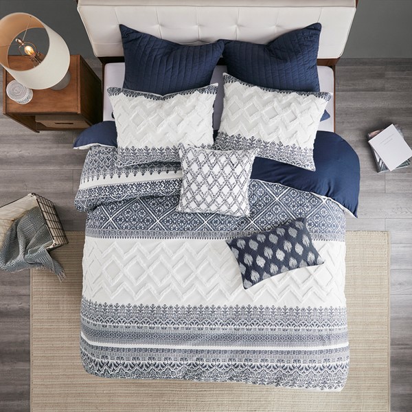 INK+IVY Camila Cotton Quilted Euro Sham in Navy, Euro Sham II11-1077