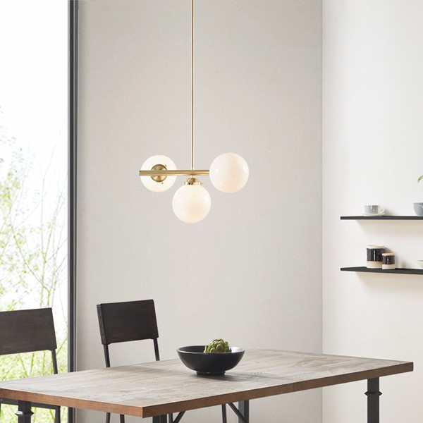 INK+IVY Aurelia Chandelier with Frosted Glass Globe Bulbs in Gold, 3-Light II151-0134