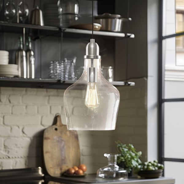 INK+IVY Auburn Bell Shaped Hanging Glass Pendant Light in Silver/Clear, Dia.9" MP151-0199