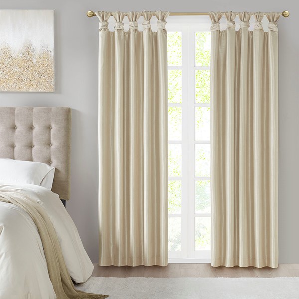 Madison Park Emilia 100% Polyester Solid Faux Silk Lined Twist Tab Total Blackout Window Curtain in Champagne, 50x95" Blackout MP40-6369