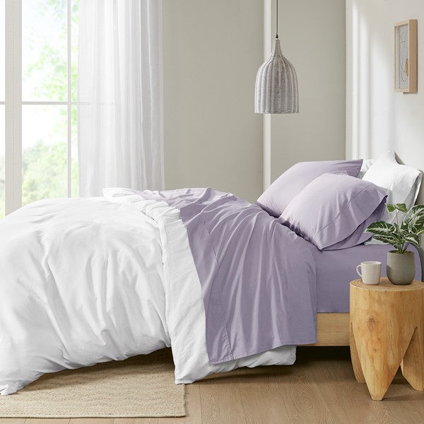 Madison Park 200 Thread Count Relaxed Cotton Percale Sheet Set in Purple, Twin MP20-5393