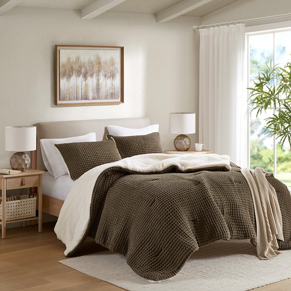 Madison Park Riordan Waffle Knit Chenille Comforter Set in Brown, Full/Queen MP10-8400