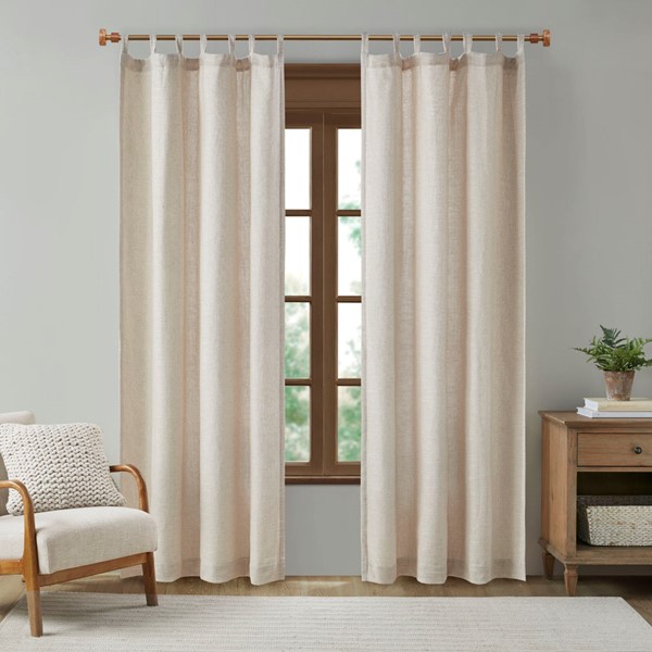 Madison Park Beals Faux Linen Tab Top Fleece Lined Curtain Panel in Natural, 50x84" MP40-7494