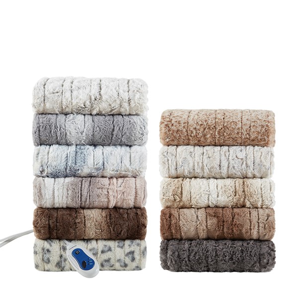 Beautyrest Zuri Oversized Faux Fur Heated Throw in Grey/Blue, 50x70" BR54-1370