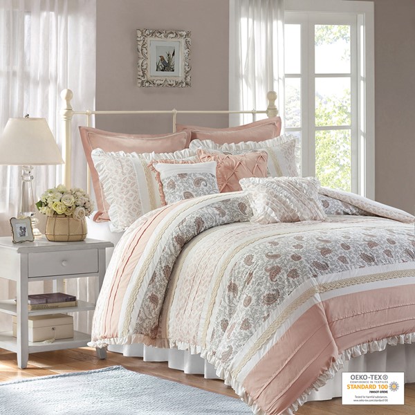 Madison Park Dawn 9 Piece Cotton Percale Comforter Set in Blush, Cal King MP10-6868