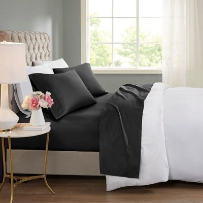 Beautyrest 600 Thread Count Cooling Cotton Blend 4 PC Sheet Set in Black, Queen BR20-4701