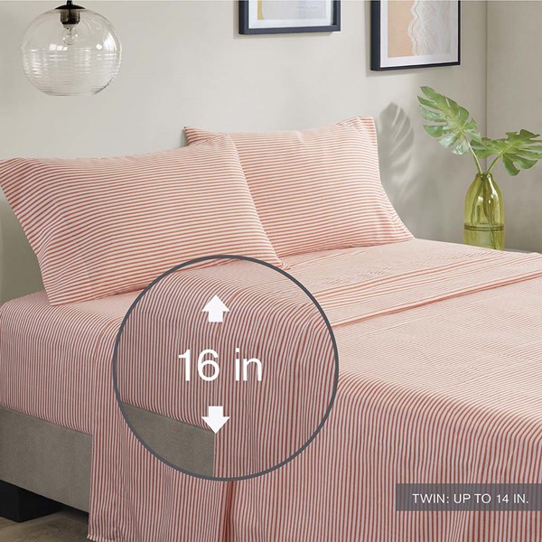 Madison Park Essentials Jaxon Stripe Comforter Set with Bed Sheets in Coral/Grey, Queen MPE10-1075