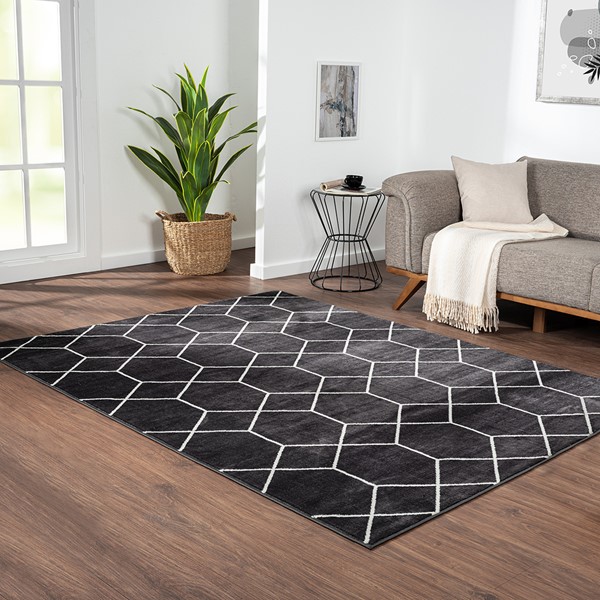 Madison Park Averie Trellis Geometric Woven Area Rug in Black/Cream, 8x10' MP35-8064