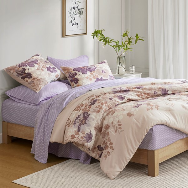 Madison Park Essentials Luna Floral Comforter Set with Bed Sheets in Taupe, Queen MPE10-1065