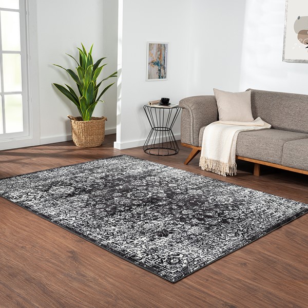 Madison Park Chadwick Distressed Vintage Persian Woven Area Rug in Black/Cream, 8x10' MP35-8067