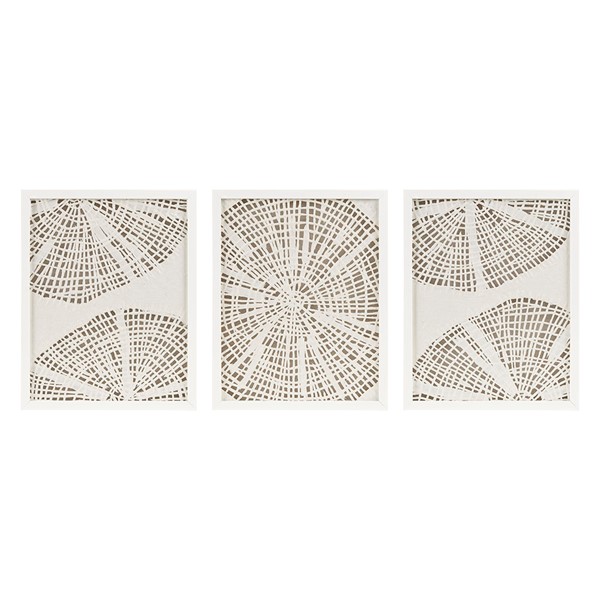 Madison Park Solana Framed Abstract Coastal Rice Paper 3-piece Shadowbox Wall Decor Set in Off-White MP95B-0295