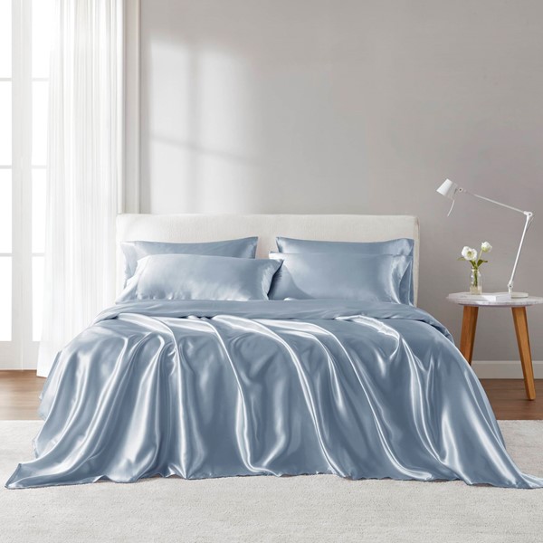 Madison Park Essentials Satin Luxury Sheet Set in Blue, King MPE20-1133