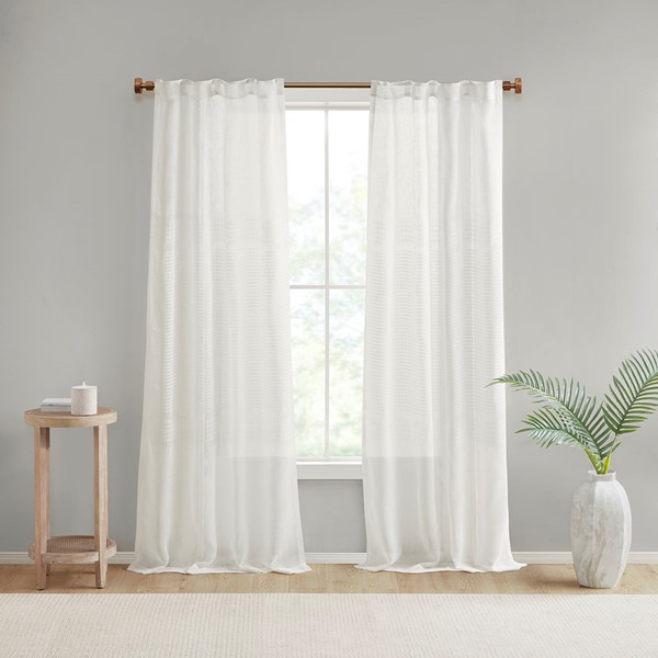 Madison Park Aida Yarn Dye Sheer Curtain Panel Pair in White, 2-PK 37x84" MP40-7933