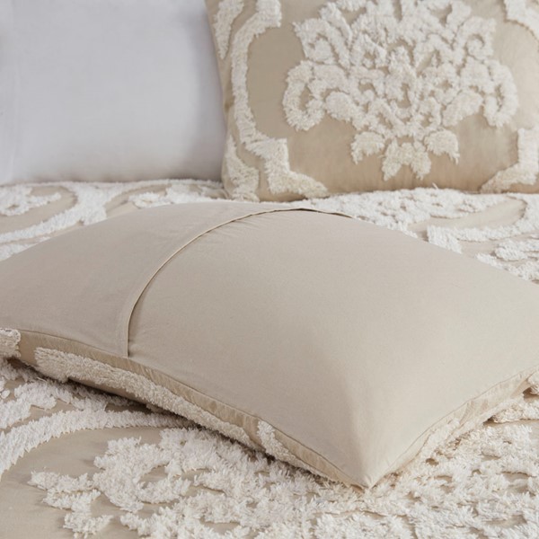 Madison Park Viola 3 Piece Tufted Cotton Chenille Damask Duvet Cover Set in Taupe, King/Cal King MP12-7105