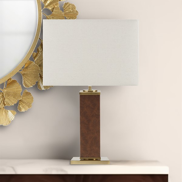 Martha Stewart 22"H Hawley Faux Leather Table Lamp in Gold/Brown MT153-0072