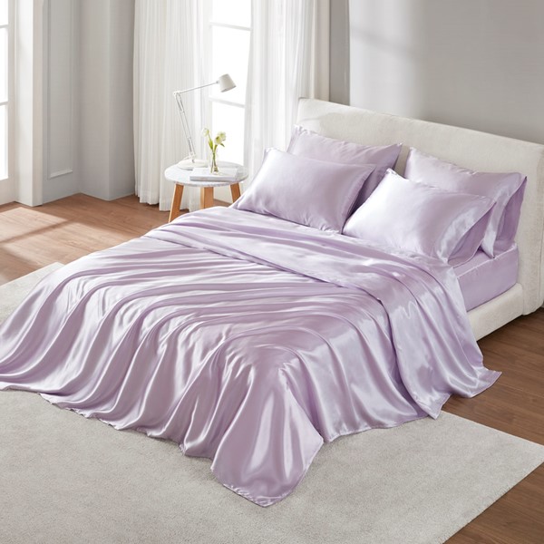 Madison Park Essentials Satin Luxury Sheet Set in Lilac, Full MPE20-1152