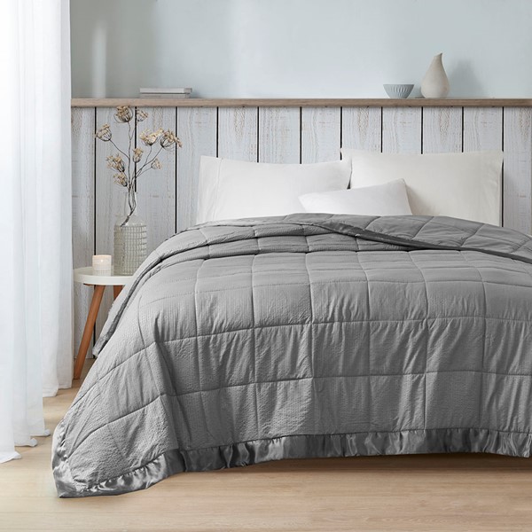 Madison Park Cambria Oversized Down Alternative Blanket with Satin Trim in Charcoal, Full/Queen MP51-7650