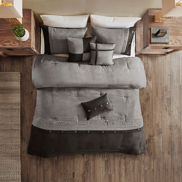 Madison Park Boone 7 Piece Faux Suede Comforter Set in Grey, Cal King MP10-2792