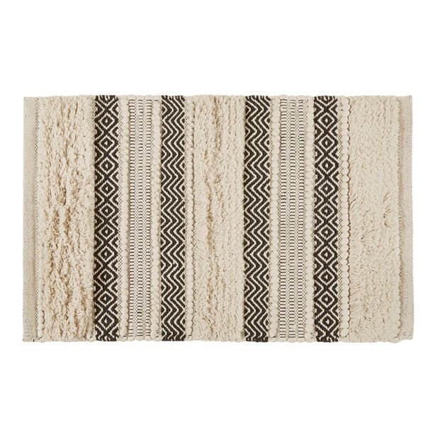 INK+IVY Asher Woven Texture Stripe Bath Rug in Black, 20x32" II72-1338