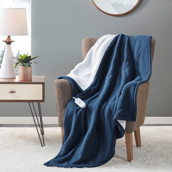 Serta Fleece to Sherpa Heated Throw in Blue, 50x60" ST54-0078