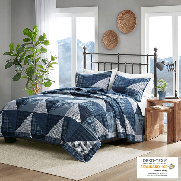 Woolrich Olsen Oversized Cotton Quilt Mini Set in Blue, Full/Queen WR13-3471