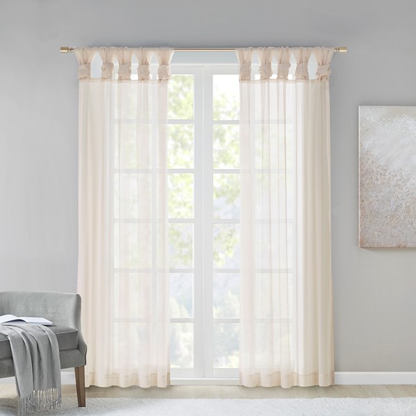 Madison Park Ceres Twist Tab Voile Sheer Window Pair in Ivory, 2-PK 50x63" MP40-7371