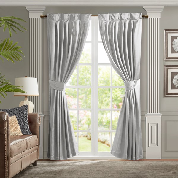 Croscill Classics Avignon Pleat Curtain Panel with Tieback (Single) in Silver, 52x84" CCL40-0050