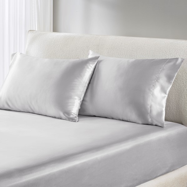 Madison Park Essentials Satin Luxury 2 PC Pillowcases in Light Grey, King MPE21-920