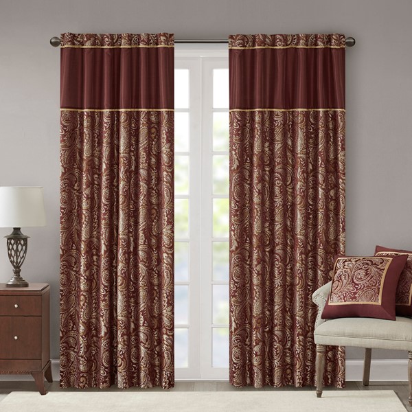 Madison Park Aubrey Jacquard Curtain Panel Pair in Burgundy, 50x84" MP40-2712