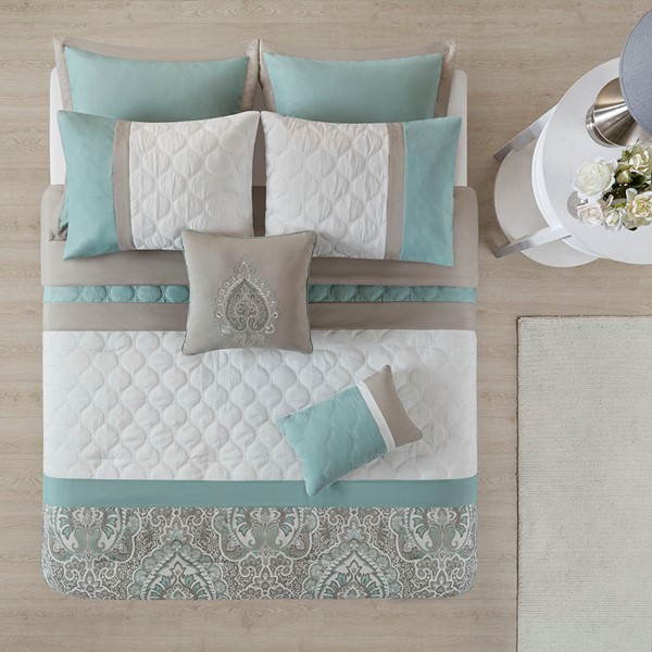 510 Design Shawnee 8 Piece Comforter Set in Seafoam, King 5DS10-0051