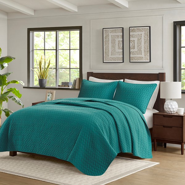 Hampton Hill Velvet Touch 3 Piece Luxurious Oversized Quilt Set in Peacock, Queen JLA13-499