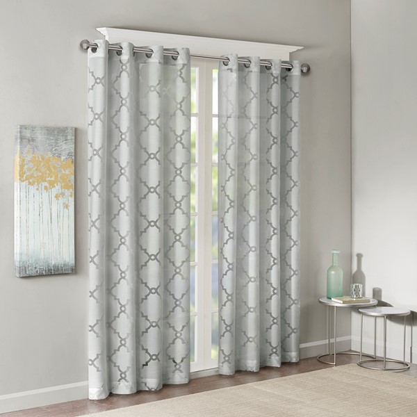 Madison Park Eden Fretwork Burnout Sheer Curtain Panel in Grey, 50x84" MP40-3780