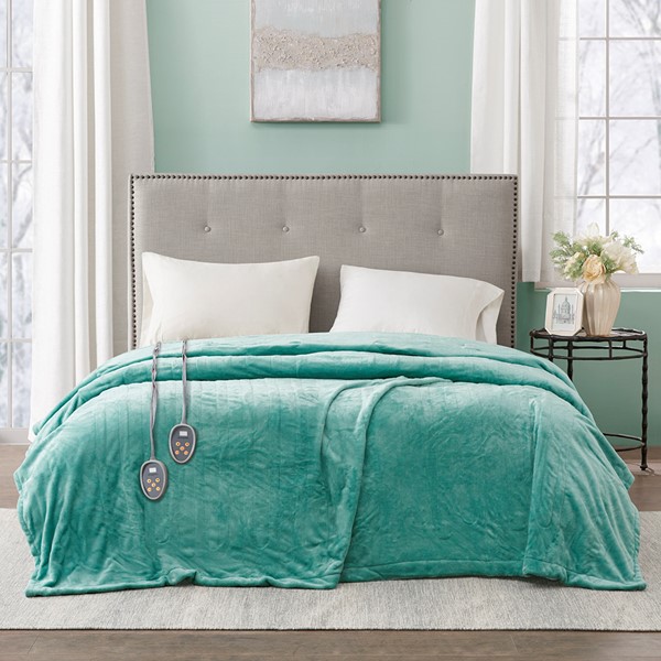 Beautyrest Plush Heated Blanket in Aqua, Full BR54-0904