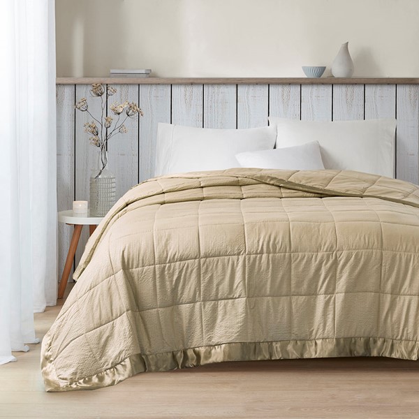 Madison Park Cambria Oversized Down Alternative Blanket with Satin Trim in Taupe, Full/Queen MP51-2602