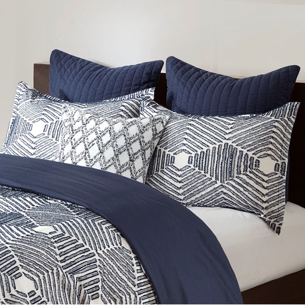 INK+IVY Ellipse Cotton Jacquard Duvet Cover Set in Navy, King/Cal King II12-1072