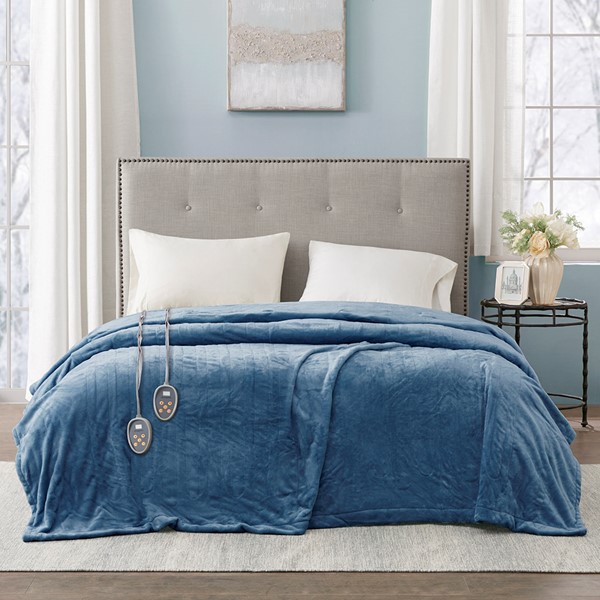 Beautyrest Plush Heated Blanket in Sapphire Blue, Queen BR54-0660