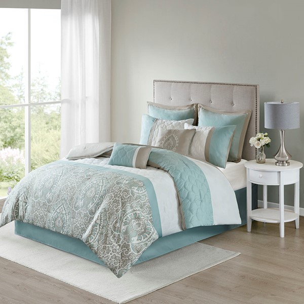 510 Design Shawnee 8 Piece Comforter Set in Seafoam, King 5DS10-0051